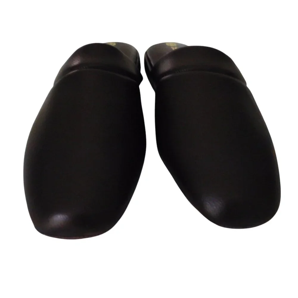 Mens Leather Slip On Slippers soft Sole House Shoes Brown Scuffs Sz 13 Wide - Picture 2 of 6